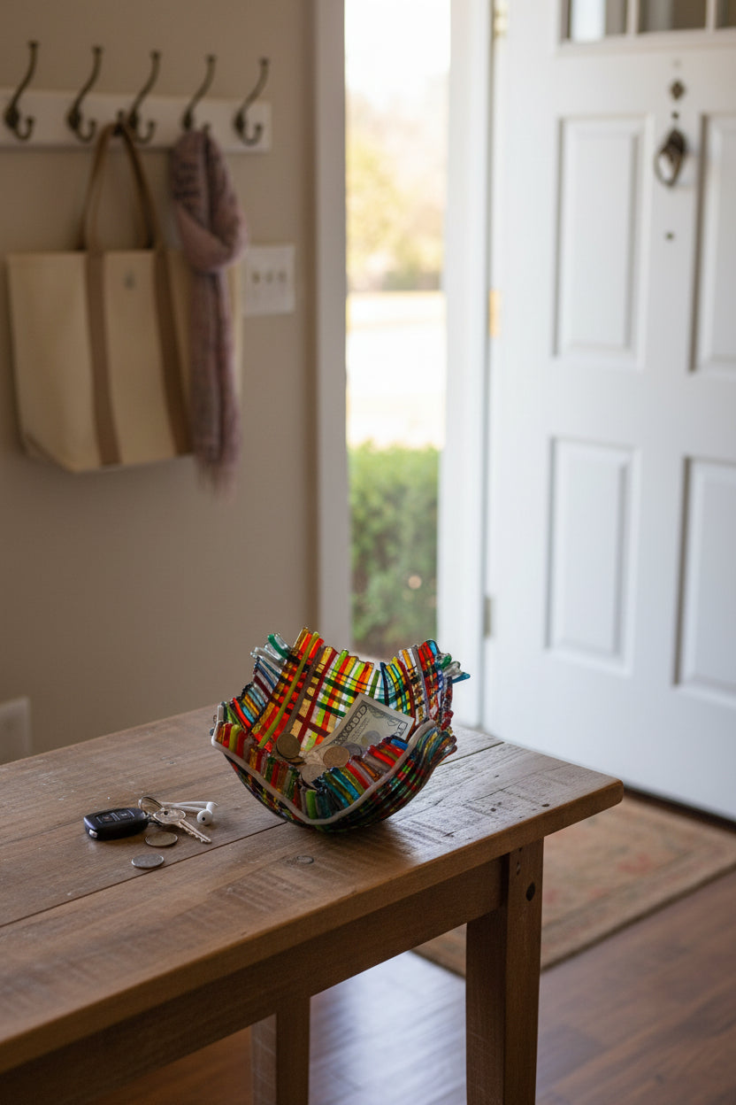 Fused Glass Woven Fabric Bowl
