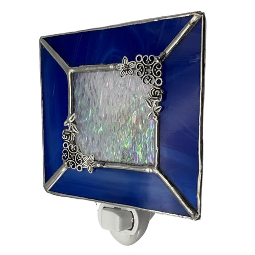 Cobalt Blue Stained Glass Nightlight with Filigree Detail