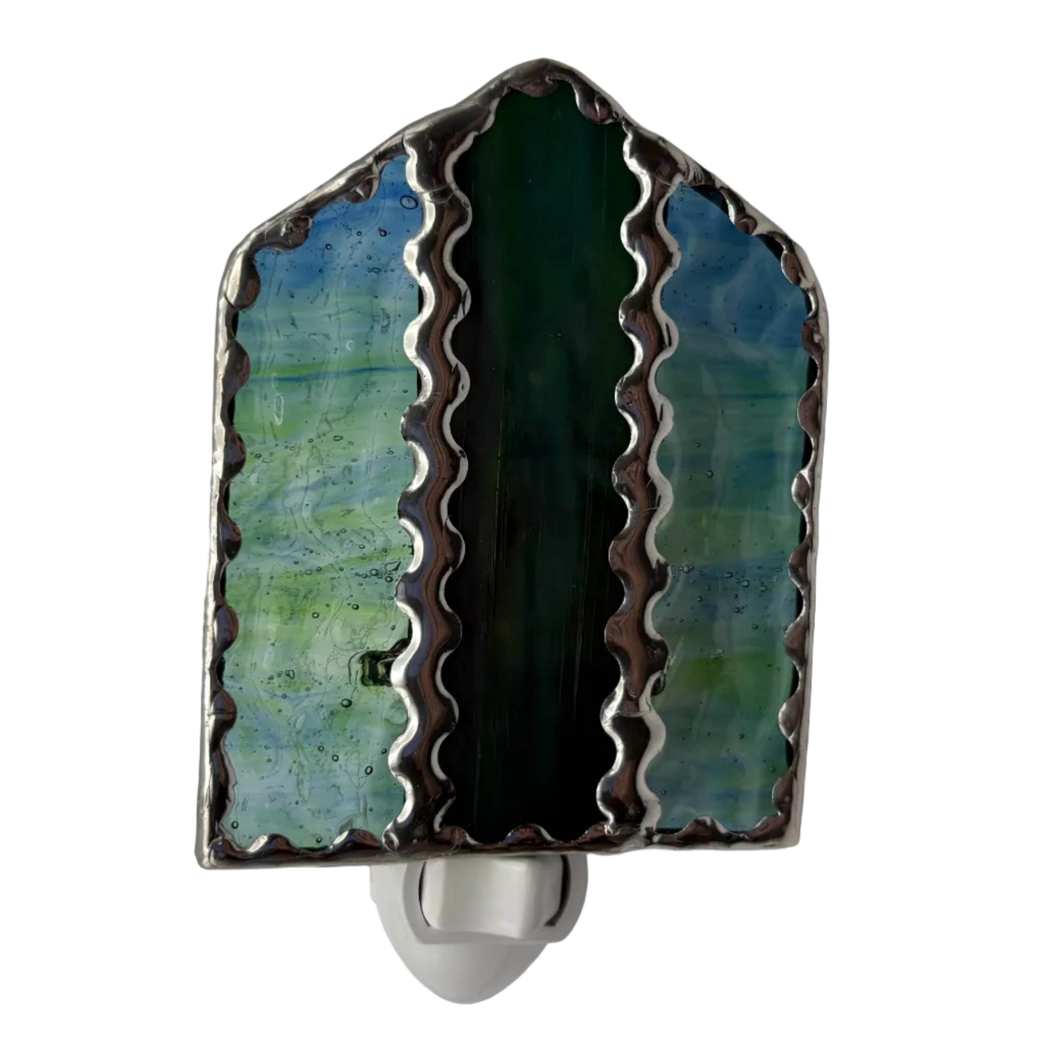Stained Glass Arched Nightlight – Teal & Blue Wavy Glass