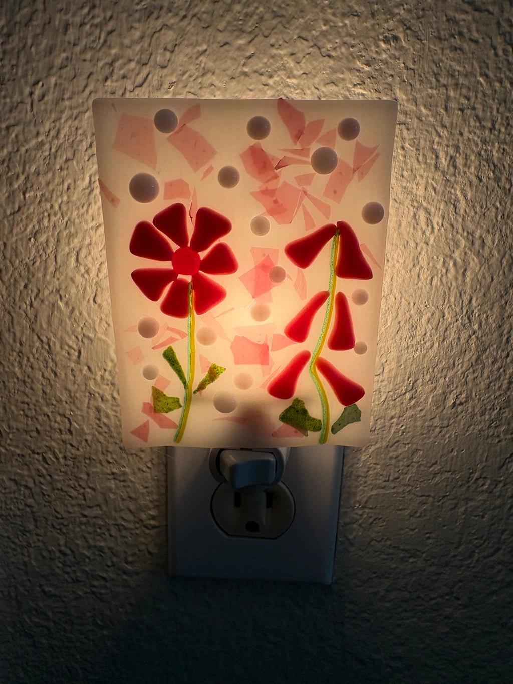 Fused Glass Pink Flower Nightlight