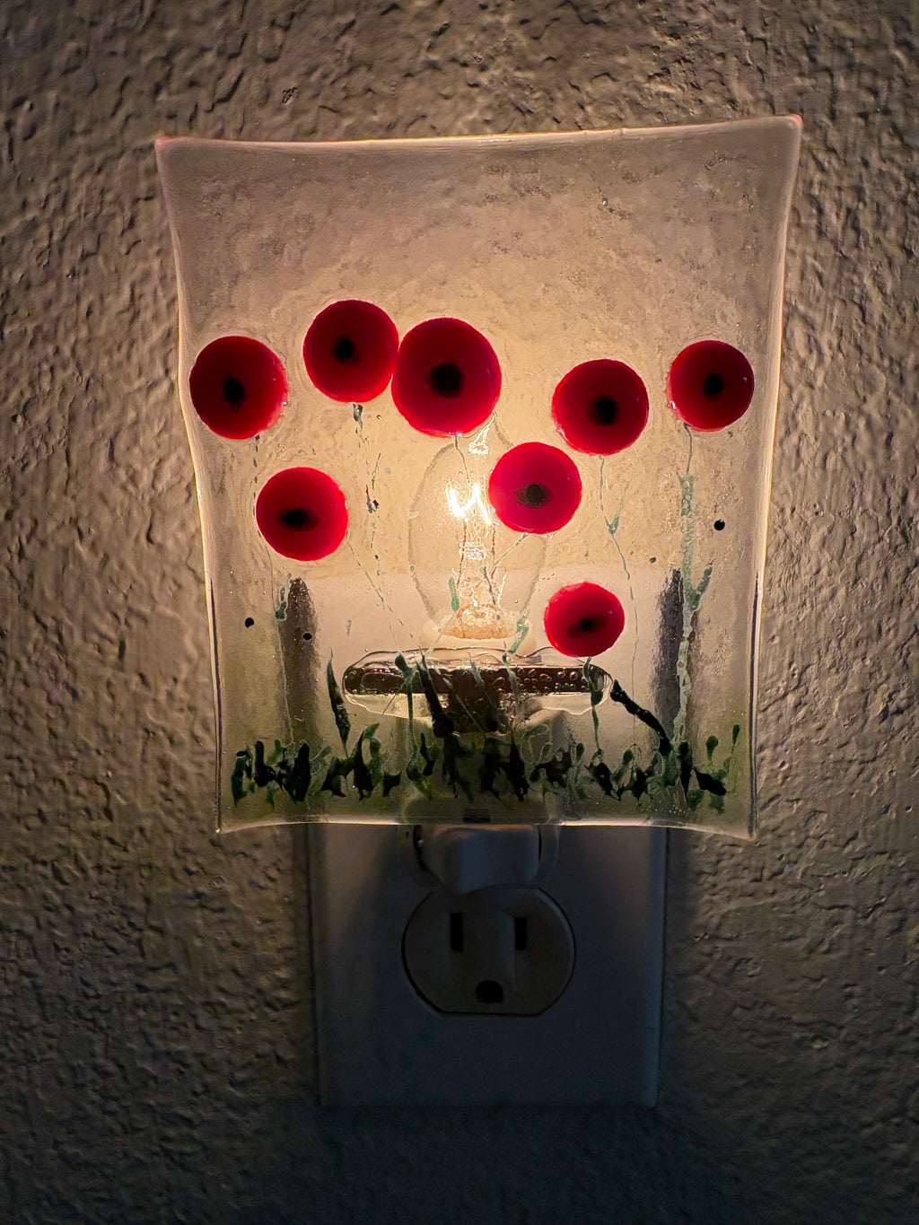 Fused Glass Red Poppy Nightlight