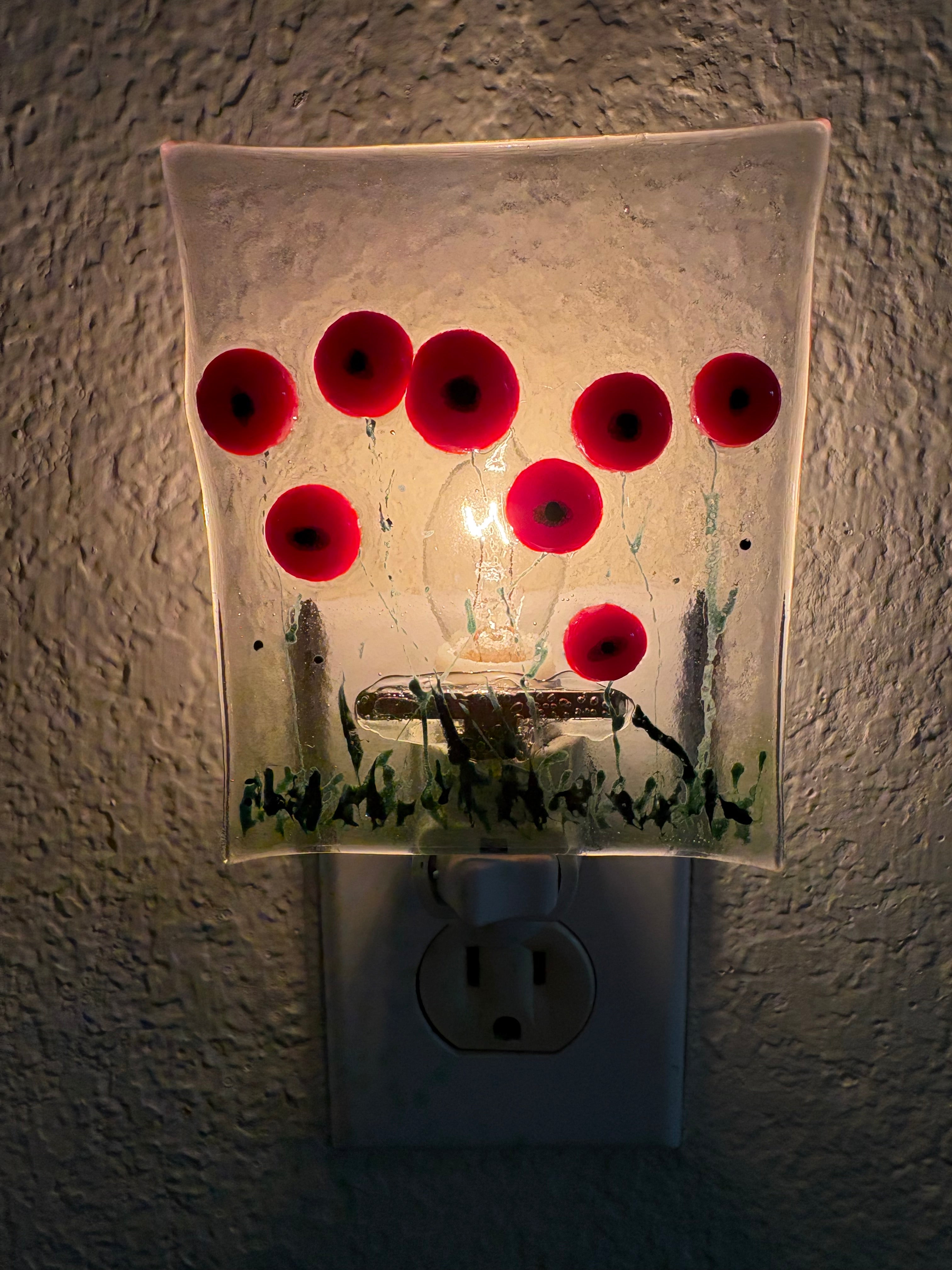 Fused Glass Red Poppy Nightlight